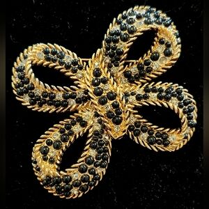 Vintage Monet Rhinestone Bow Brooch